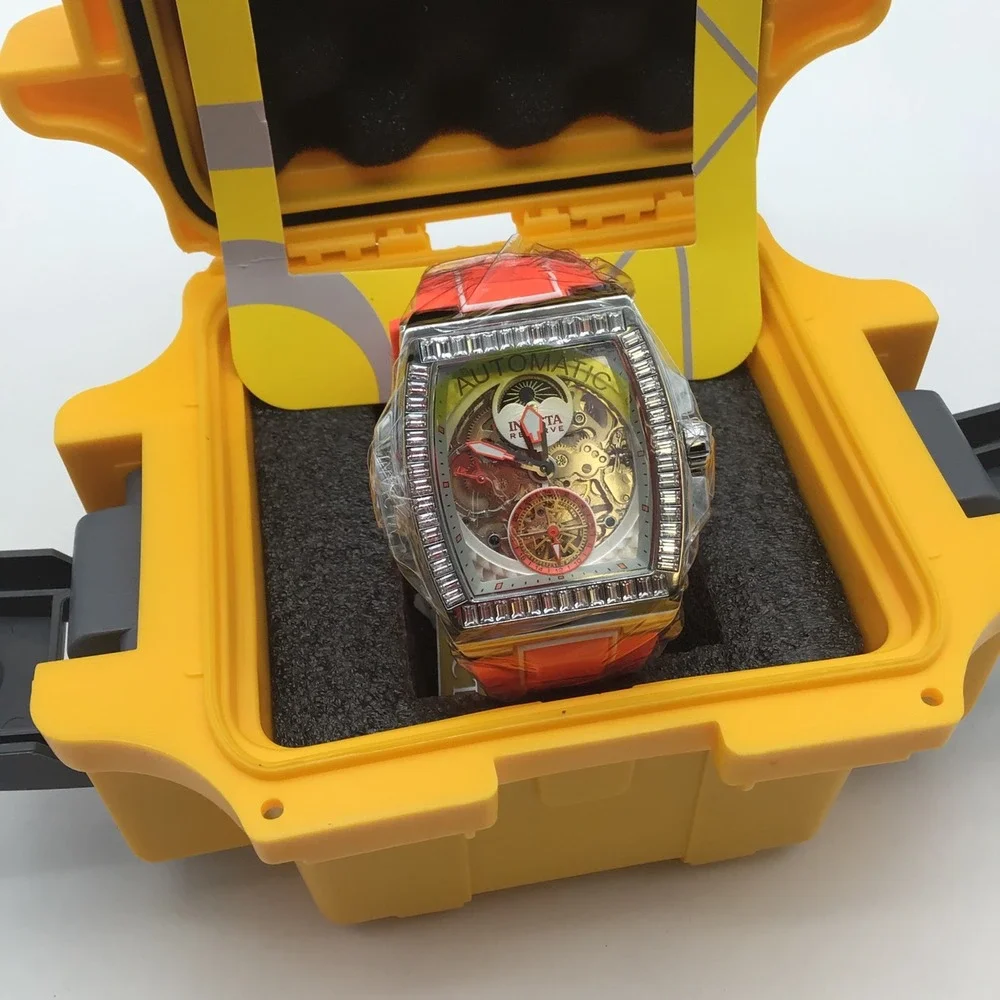 Invicta S1 Rally Diablo‎ Automatic Skeleton Watch Orange Strap Crystal Bezel NEW